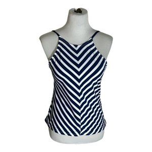 Liz Claiborne Tankini Swim Top Women's Small Navy White Striped Built In Bra
